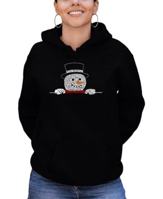 Women's Peeking Snowman Word Art Hooded Sweatshirt