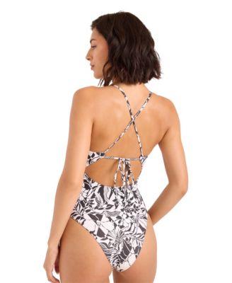 Women's Tropical Print V-Neck One-Piece Swimsuit