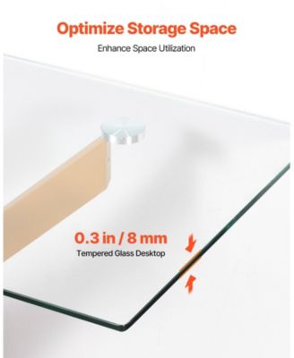 Tempered Glass Rectangle Coffee Table with Metal Cross-Leg Frame