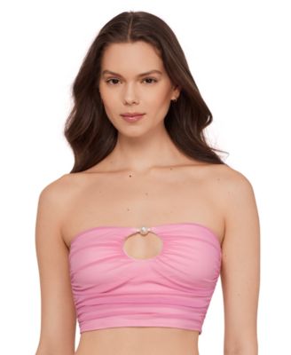 Women's Gold-Tone Bead Keyhole Tube Underwire Bikini Top