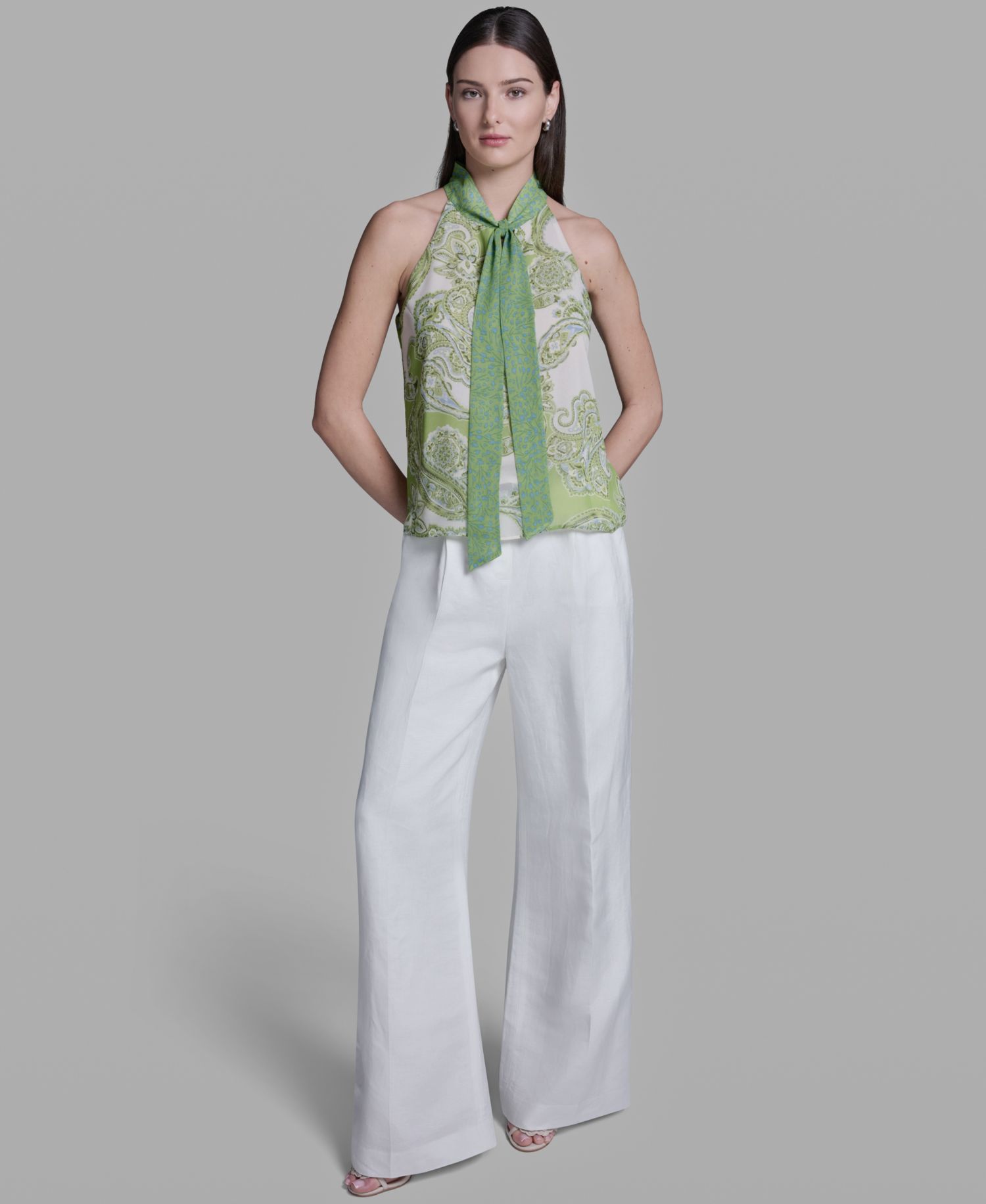 Women's Sleeveless Tie-Neck Blouse