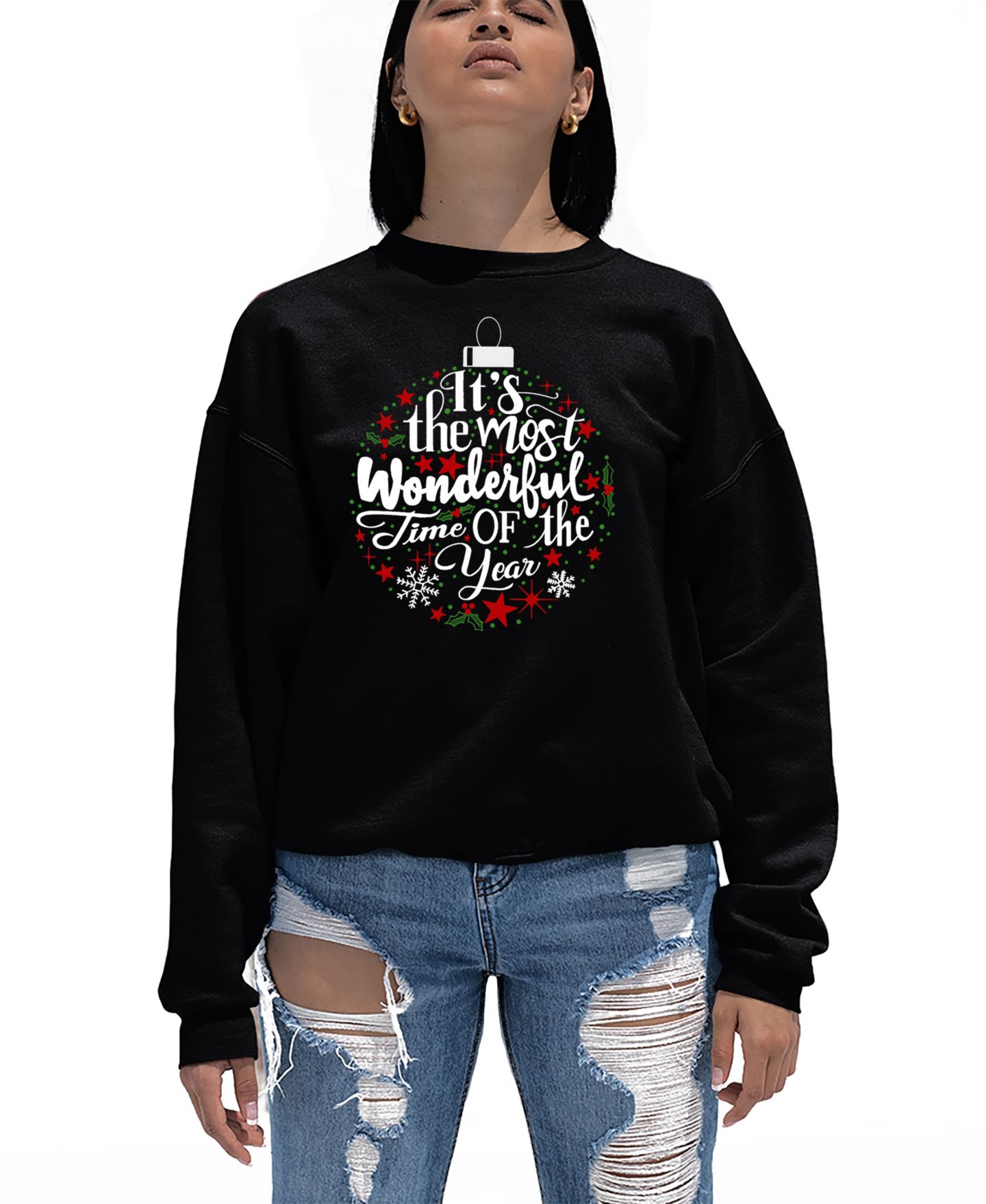 Женская толстовка LA Pop Art Christmas Ornament Word Art Crewneck, цвет: Чёрный — фото 1