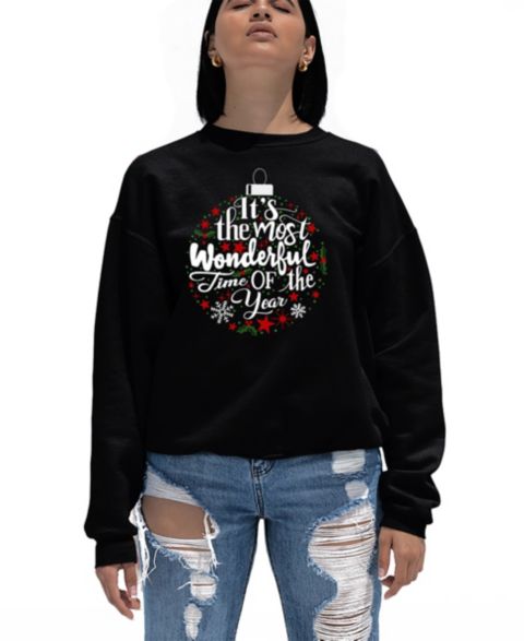 Женская толстовка LA Pop Art Christmas Ornament Word Art Crewneck, цвет: Чёрный