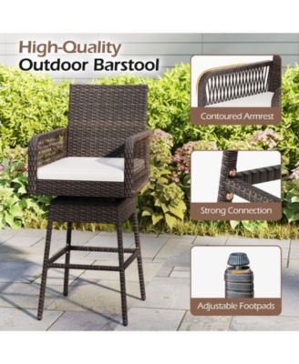 Wicker Swivel Bar Stools with Cross-Woven Armrests and Cushion