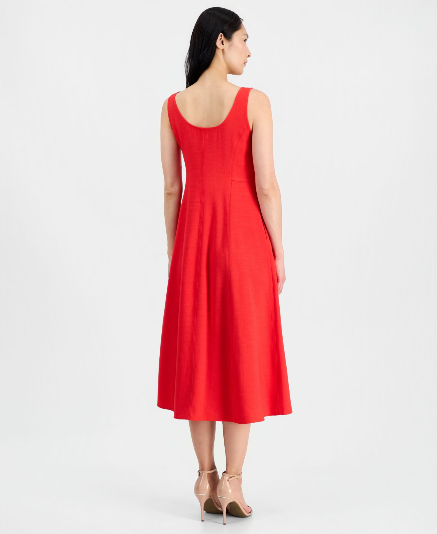 Petite Sleeveless Button Detail A-Line Midi Dress