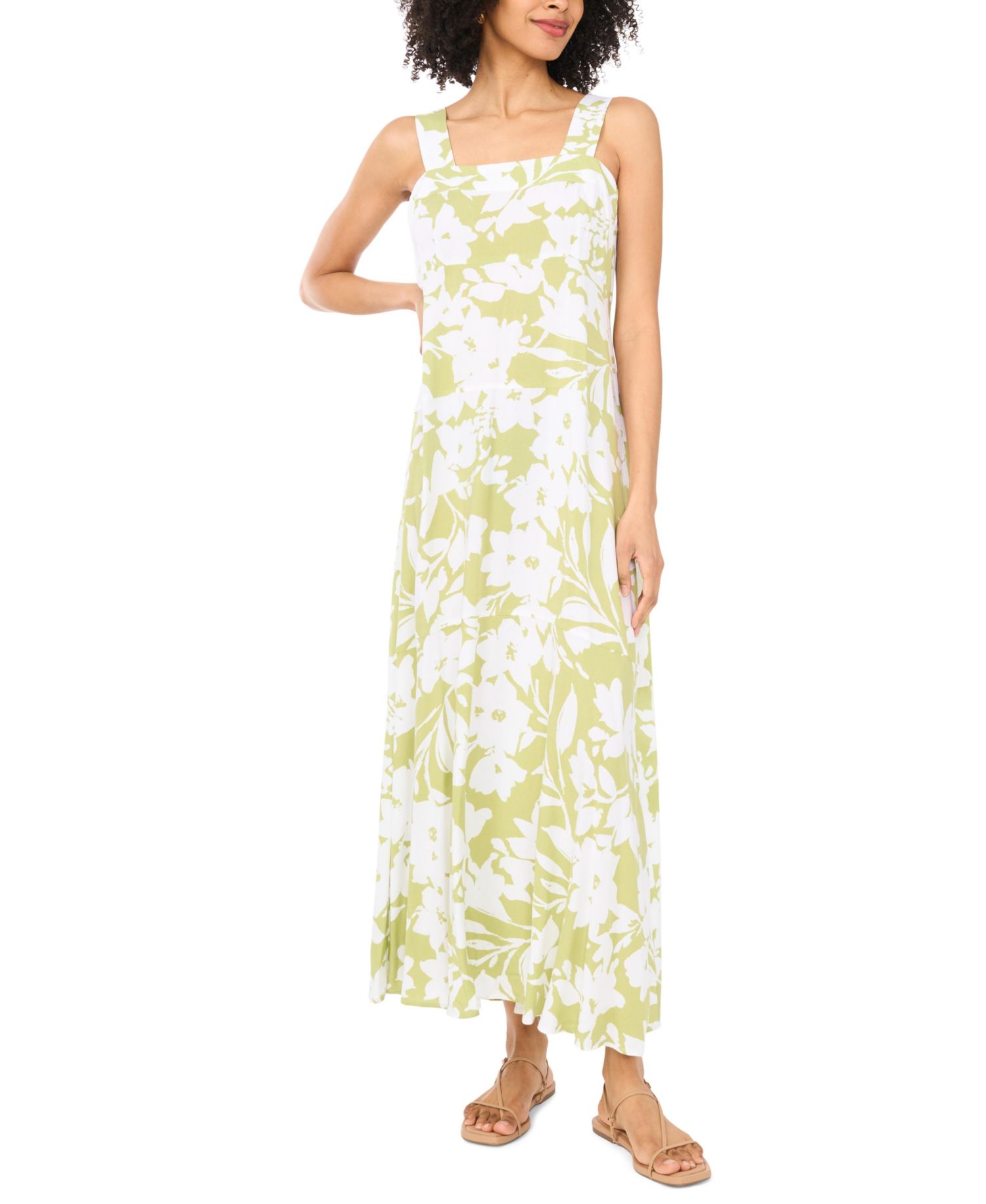 Women's Floral Square-Neck Smocked-Back Sleeveless Maxi Dress