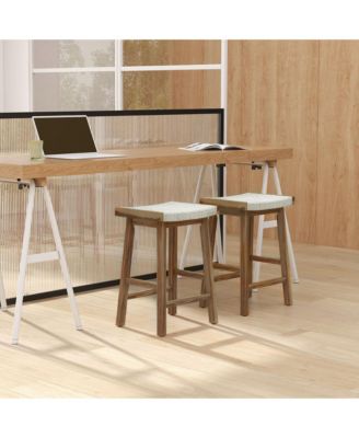 Set of 4 Saddle Bar Stools 25.5'' Counter Height Dining Stools w/ Seaweed Woven Seat