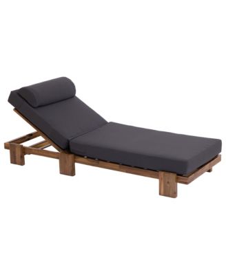 78.8'' Outdoor Chaise Lounge Chair, Acacia Wood Reclining Chair with Headrest, Retractable Side Tray and Adjustable Backrest for Beach