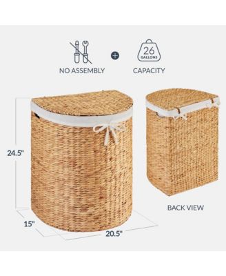 Half Moon Laundry Hamper w/ Lid, Half Round Laundry Basket, w/ Removable Liner & Handles