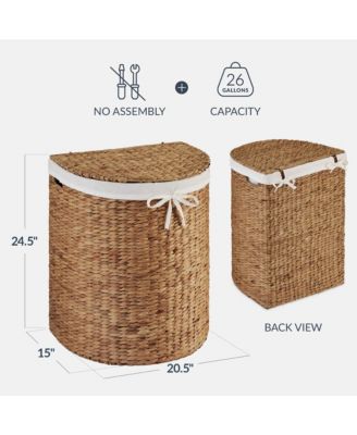 Half Moon Laundry Hamper w/ Lid, Half Round Laundry Basket, w/ Removable Liner & Handles