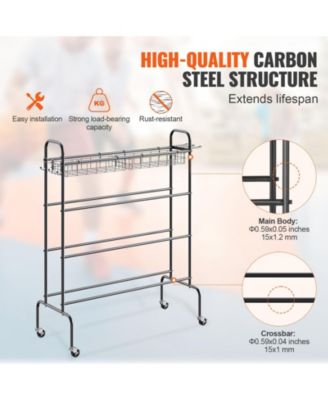4-Tier Rolling Basketball Rack with Wheels, Hooks & Baskets, Sports Equipment Storage Organizer for Garage, Balls & Gear