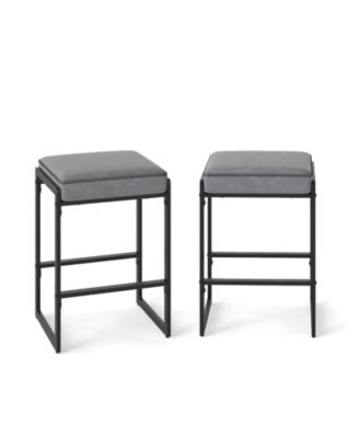 26 inch Bar Stools Set of 2 Counter Height Barstools with Faux Leather Upholstered Seat