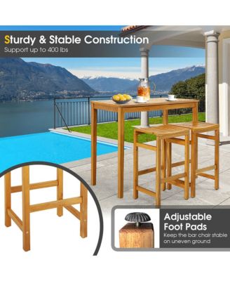 Set of 4 Acacia Wood Bar Stool 30-Inch Height Bar Chair with Saddle Shaped Seat