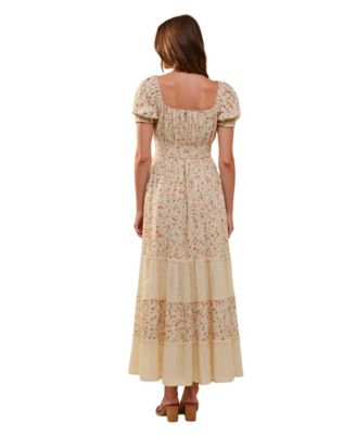 Women's Floral Puff-Sleeve Smocked-Waist Maxi Dress