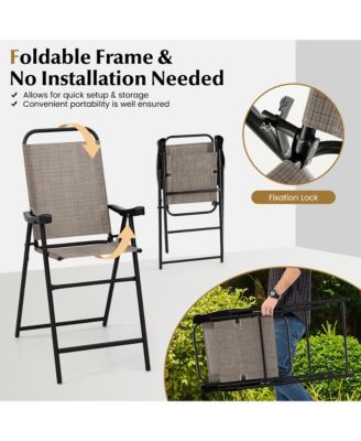 4 PCS Patio Bar Chair Folding Bar Height Metal Frame w/ Footrest Garden