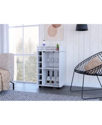 Bar Cart with 1 Cabinet with Casters White Finish