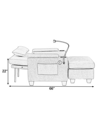 Multi-Functional Accent Chair and Storage Ottoman, Convertible Chaise Sleeper with USB and Phone Stand for Living Room and Apartment