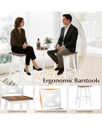 29" Rubberwood Swivel Barstools Set of 2 with Backrest and Large Seat