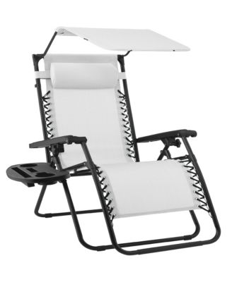 Folding Zero Gravity Recliner Patio Lounge Chair w/ Canopy Shade, Headrest, Tray