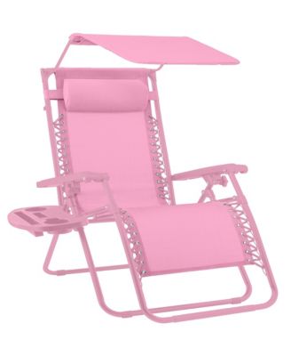 Folding Zero Gravity Recliner Patio Lounge Chair w/ Canopy Shade, Headrest, Tray