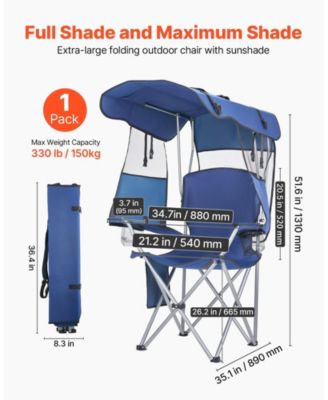 Camping Chair with Canopy Shade 330 lbs and Magazine Pocket