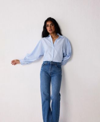 Women's Long Balloon Sleeves Striped Shirt