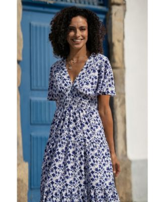Women's Floral Angel Sleeve Midi Dress