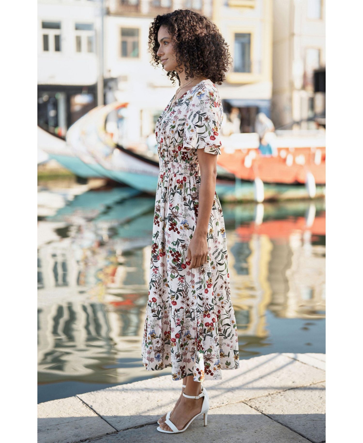 Women's Botanical Print Viscose Midi Dress