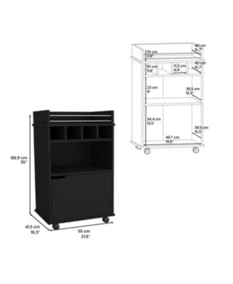 35 Inch Bar Cart with 2 Shelves, 4 Wine Cubbies and 1 Cabinet
