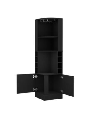 Corner Bar Cabinet 17.6 H x 12.7 W with 2 Cabinets 12 Wine Rack