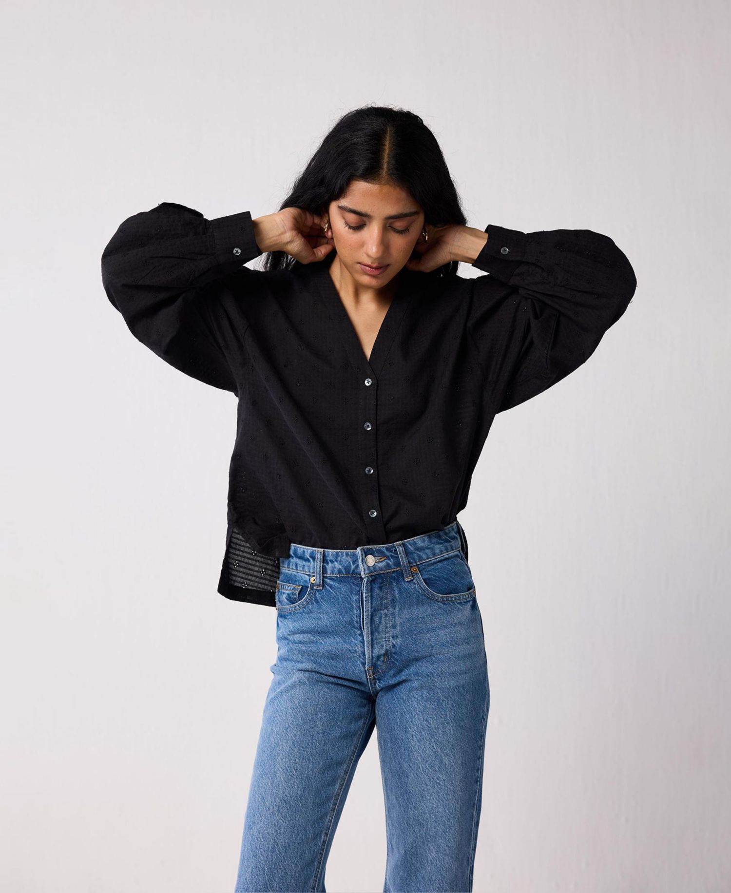 Women's Embroidered Shirt with Long Balloon Sleeves