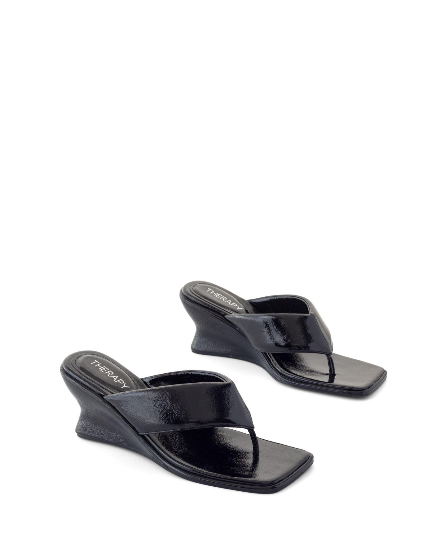 Женские туфли Therapy Australia Lennox Square Toe Wedge Thong Heel, цвет: Чёрный лаковый — фото 4