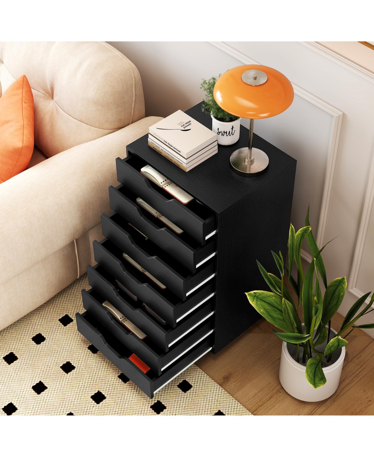 Slickblue Wooden 7-Drawer Chest with Lockable Wheels for Storage