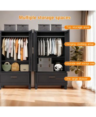 Wardrobe Cabinet, 60" Tall Armoire Wardrobe Closet with 1 Drawer, 2 Doors and Hanging Rod, Farmhouse Clothing Storage Cabinet for Bedroom