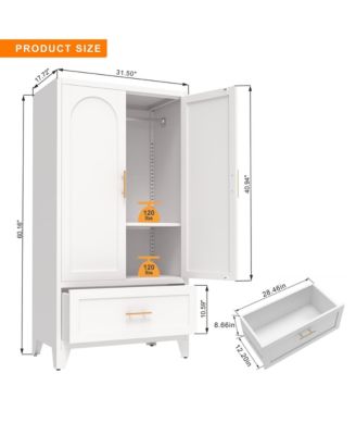 60 Inch Tall Farmhouse Armoire Wardrobe Closet, Clothing Storage Cabinet with 2 Doors, 1 Drawer and Hanging Rod for Bedroom