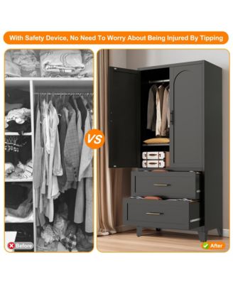 71" Tall Metal Armoire Wardrobe Closet, Clothing Storage Cabinet with 2 Doors, 2 Drawers, Hanging Rod and Shelf for Bedroom