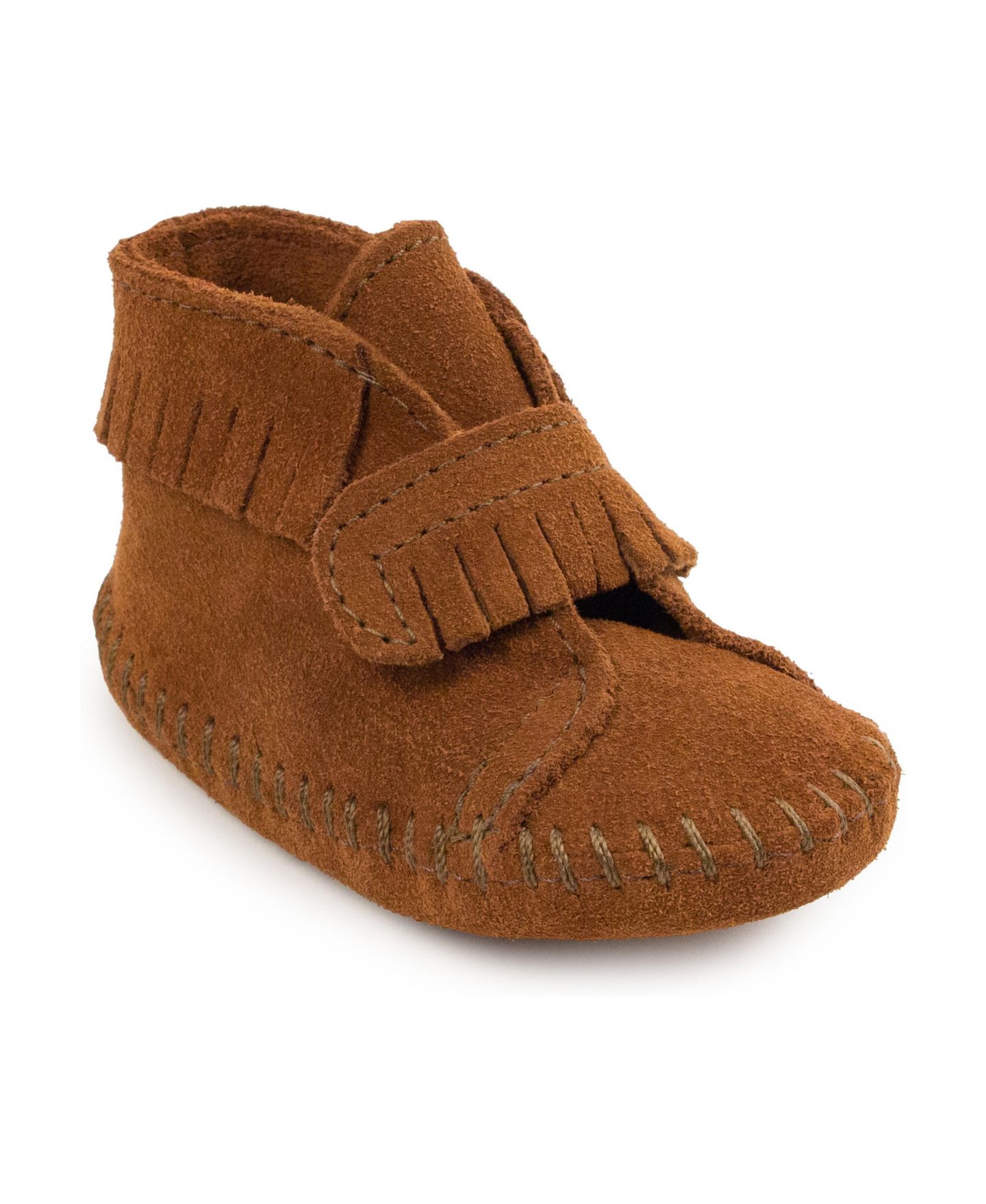 Ботинки Minnetonka Suede Front Strap Booties для малышей, цвет: Коричневый — фото 1