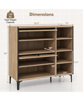 Shoe Rack Organizer with Flip-up See-through Doors and Adjustable Shelves-Oak