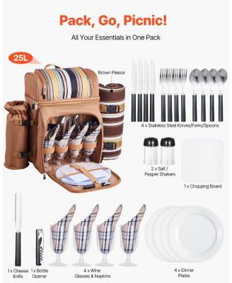 4-Person Picnic Backpack with Insulated Cooler, Blanket and Tableware Set