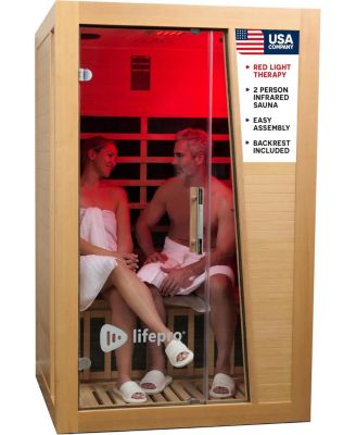Infrared Sauna for Home - 2 Person Indoor Low EMF Full Spectrum Sauna with Red Light Therapy, Hemlock Wood, Bluetooth & Chromotherapy