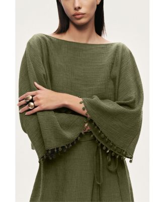 Women's Cropped Boat-Neck Blouse