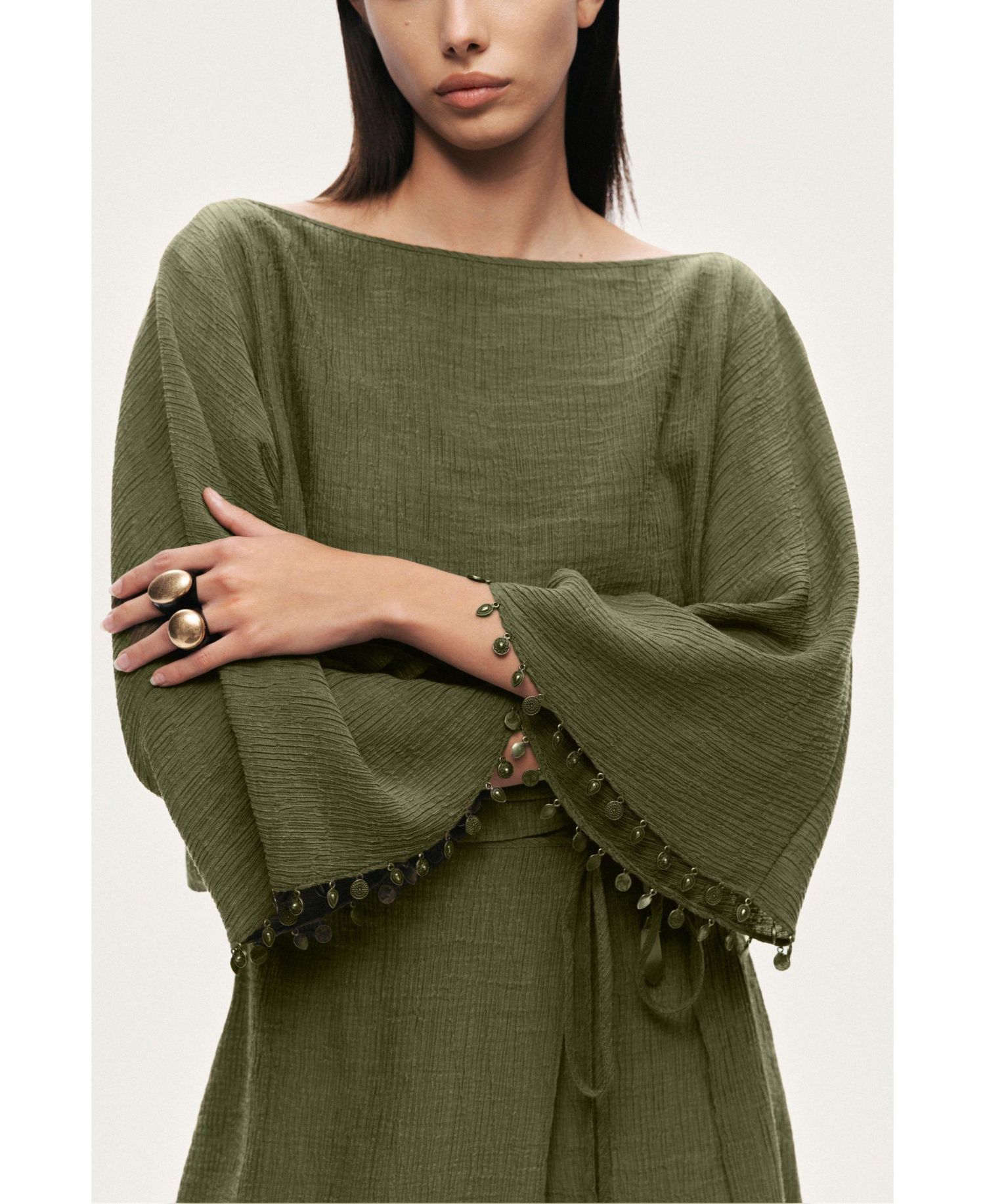 Women's Cropped Boat-Neck Blouse
