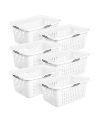 Laundry Basket, 2 Bushel Plastic Hamper with Handles, White, 6 Pack