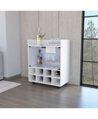 8-Bottle Rack Bar Cart with Double Glass Door Cabinet