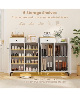 2-Door Shoe Rack Organizer with Drawer and 6 Removable Shelves