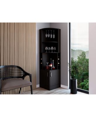 Corner Bar Cabinet 71" H with 3 Cabinets, 1 Drawer, 1 Shelf 12 Wine Rack 1 Glass Holder.