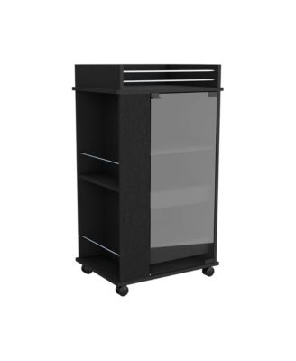 Glass Door Bar Cart with 2 Side Shelves and Casters, Modern Rolling Home Bar Serving Cart