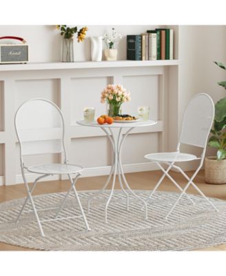 3 Piece Metal Bistro Patio Round Table and 2 Folding Chairs Set