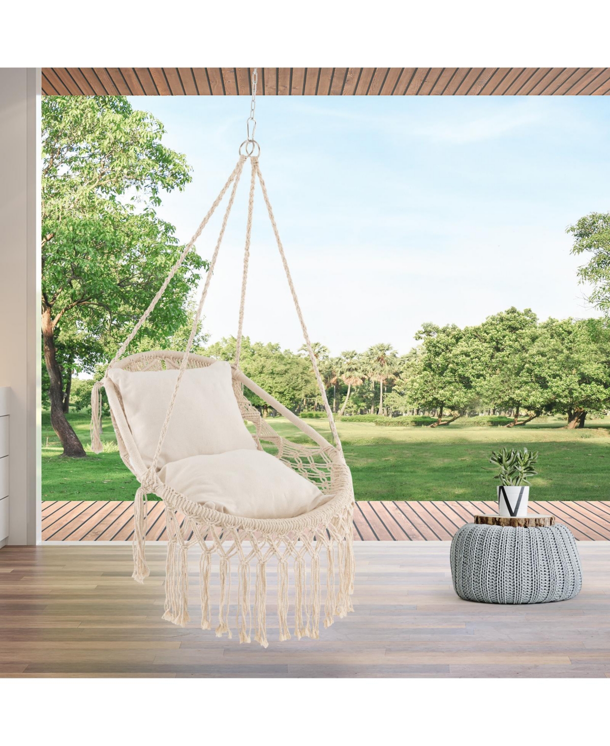 Gouun Hanging Hammock Chair with 2 Cushions and Metal Chain
