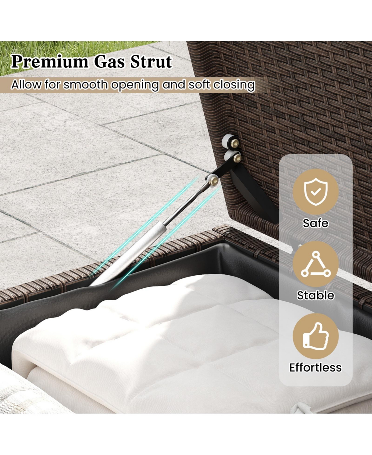 Gouun Pe Rattan Patio Storage Bin with Waterproof Liner and Shoe Rack